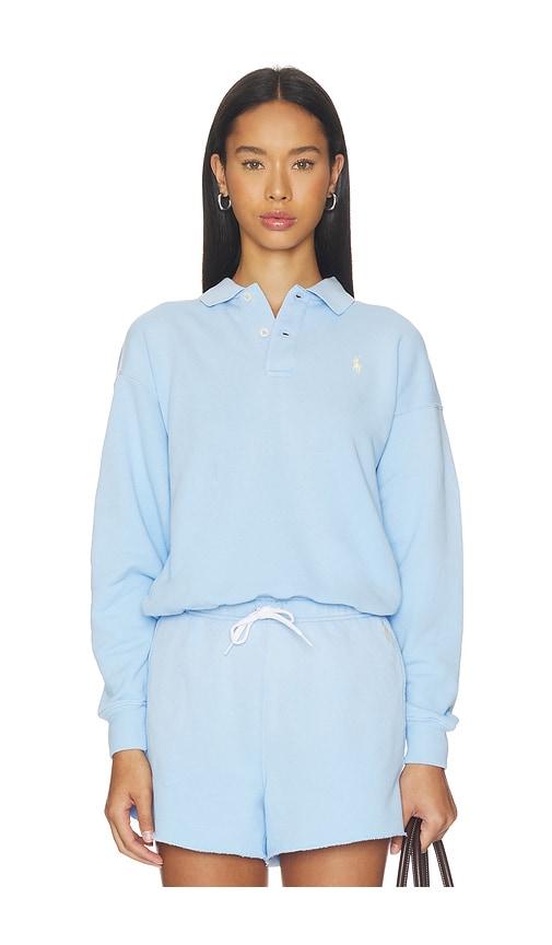 polo ralph lauren island fleece polo sweatshirt in baby blue.