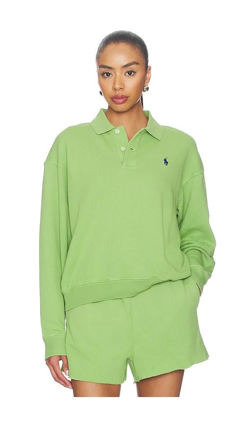 polo ralph lauren island fleece polo sweatshirt in green.
