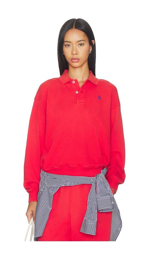 polo ralph lauren island fleece polo sweatshirt in red.