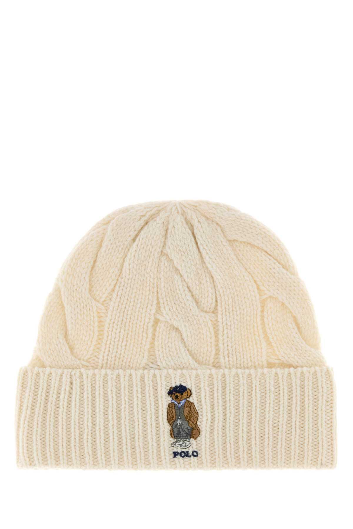 polo ralph lauren ivory wool blend beanie hat