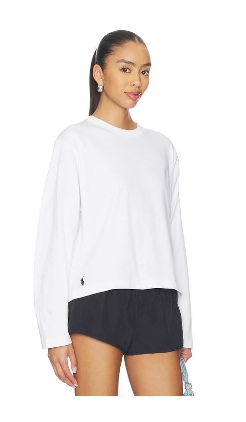 polo ralph lauren jersey crop long sleeve t-shirt in white.