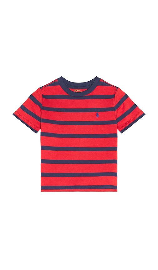 polo ralph lauren jersey knit striped crewneck t-shirt in red.