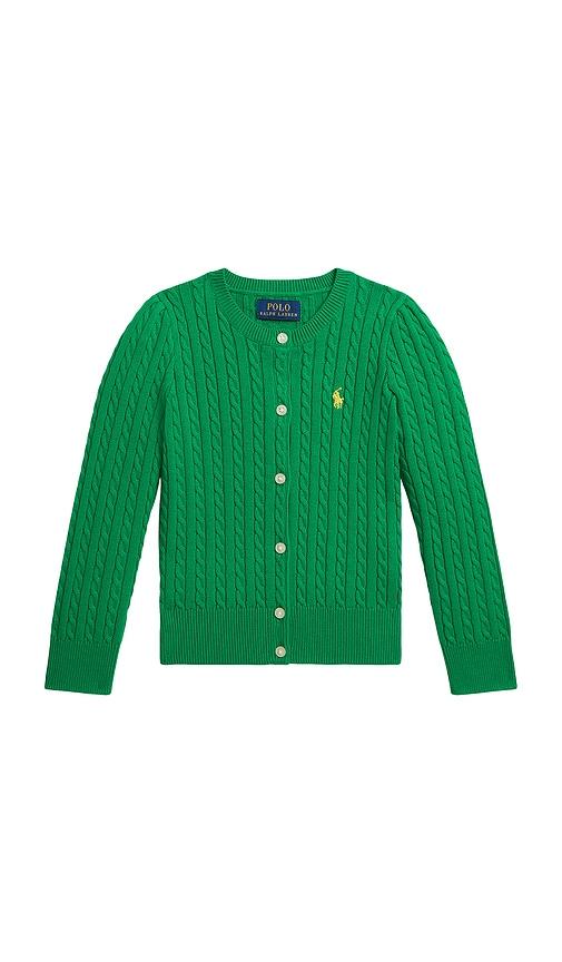 polo ralph lauren kids cable knit cotton cardigan in green.