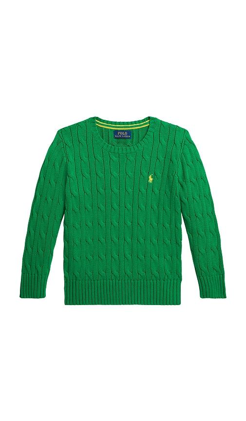 polo ralph lauren kids cotton cable knit crewneck sweater in green.