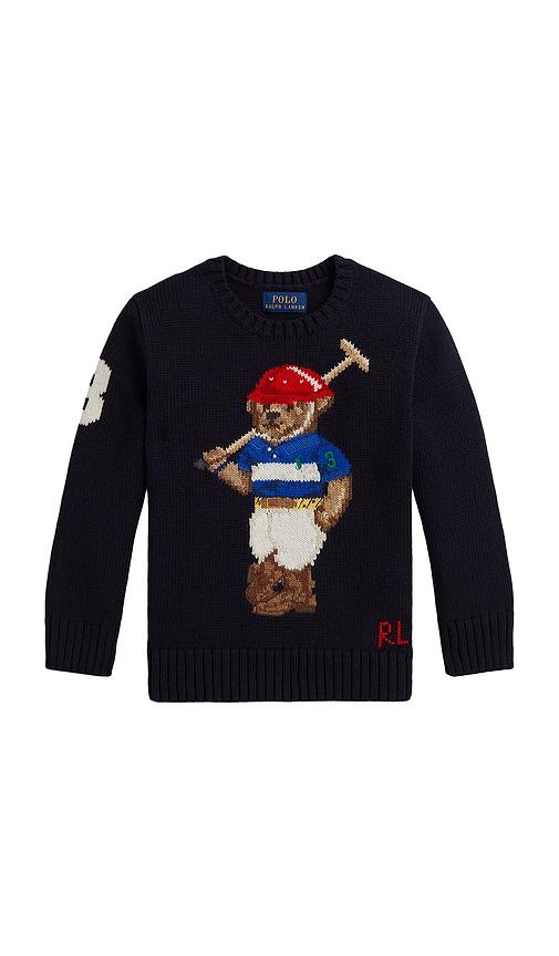 polo ralph lauren kids cotton rl polo bear crewneck sweater in navy.