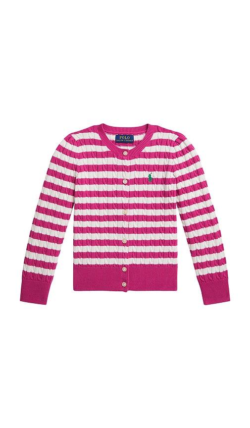 polo ralph lauren kids long sleeve cotton cable knit cardigan in pink.