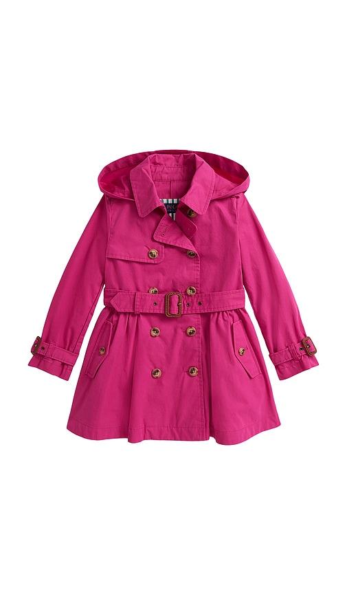 polo ralph lauren kids long sleeve cotton trench coat in pink.