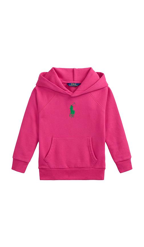 polo ralph lauren kids long sleeve lightweight magic fleece hoodie in pink.