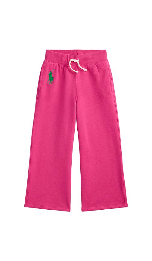 polo ralph lauren kids magic fleece wide leg athletic jogger in pink.