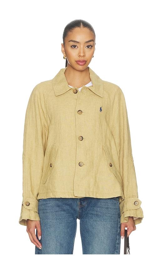 polo ralph lauren linen windbreaker jacket in brown.