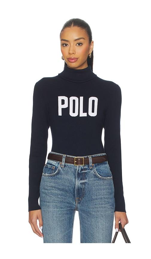 polo ralph lauren logo turtleneck sweater in navy.