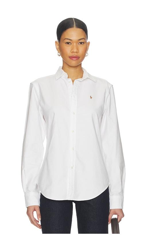 polo ralph lauren long sleeve button front shirt in white.