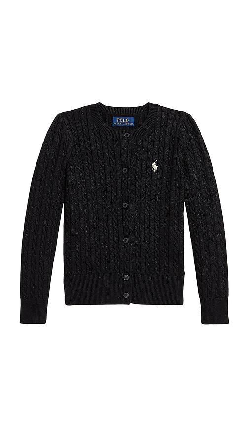 polo ralph lauren long sleeve cable knit cardigan in black.