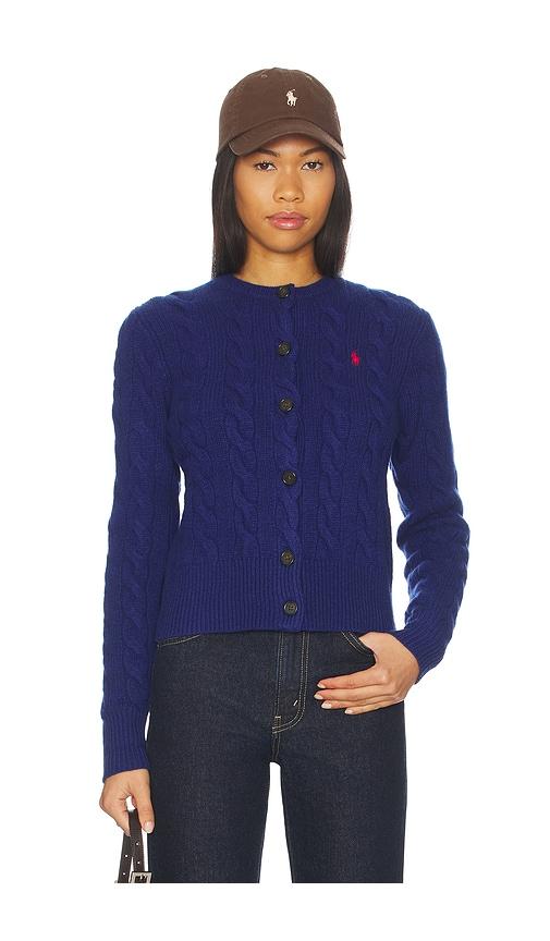 polo ralph lauren long sleeve cardigan in royal.