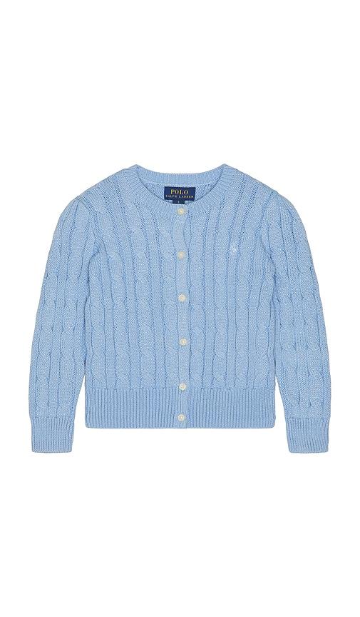 polo ralph lauren long sleeve cotton cable knit cardigan in blue.