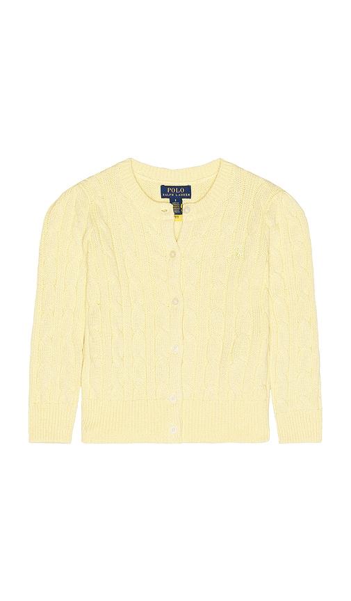 polo ralph lauren long sleeve cotton cable knit cardigan in yellow.