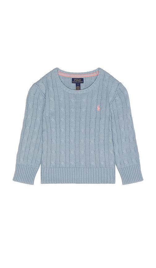 polo ralph lauren long sleeve cotton cable knit crewneck sweater in baby blue.