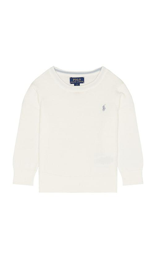 polo ralph lauren long sleeve cotton cable knit crewneck sweater in white.