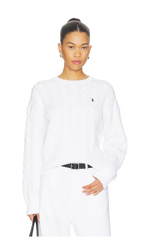 polo ralph lauren long sleeve crew pullover sweater in white.
