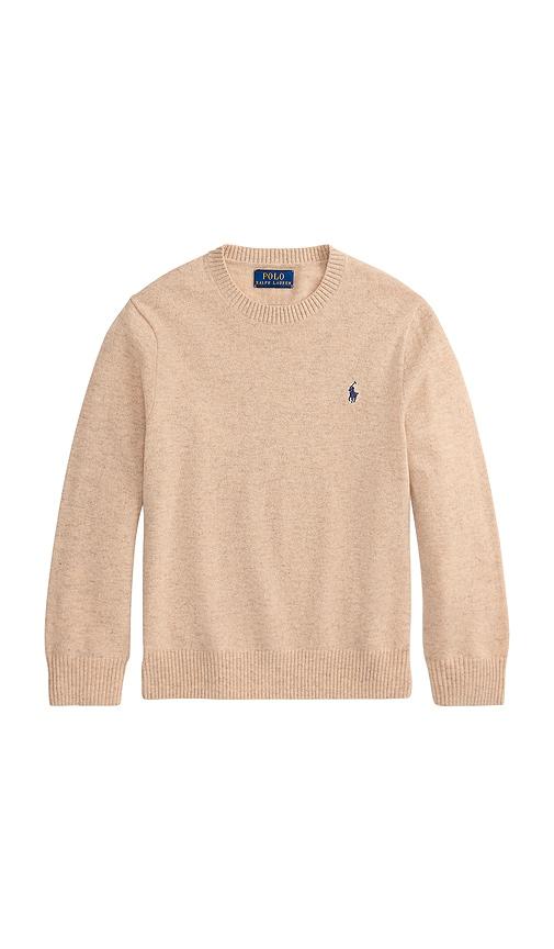 polo ralph lauren long sleeve crewneck sweater in beige.