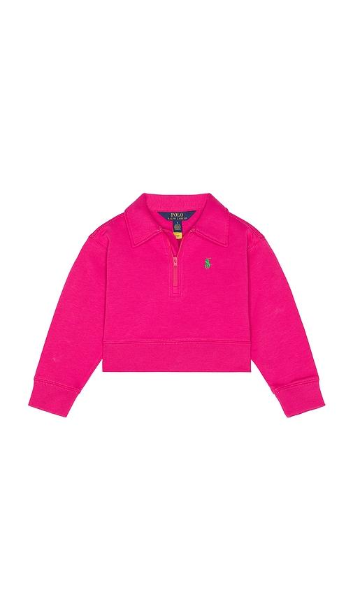 polo ralph lauren long sleeve double knit tech polo half zip in pink.