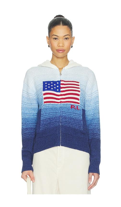 polo ralph lauren long sleeve hooded jacket in blue.