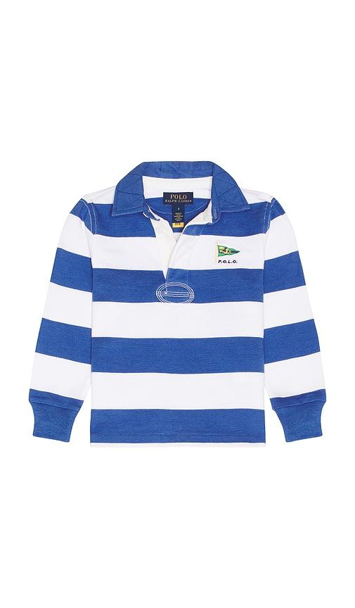 polo ralph lauren long sleeve jersey knit rugby striped pullover in white,blue.
