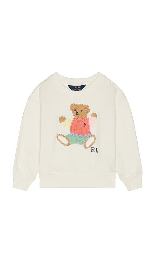 polo ralph lauren long sleeve lightweight terry cable knit bear crewneck in white.