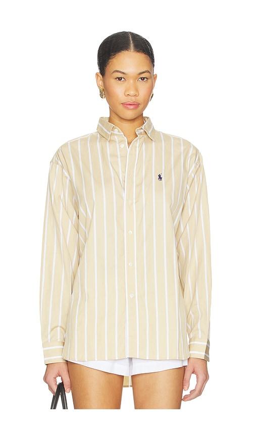 polo ralph lauren long sleeve shirt in tan.
