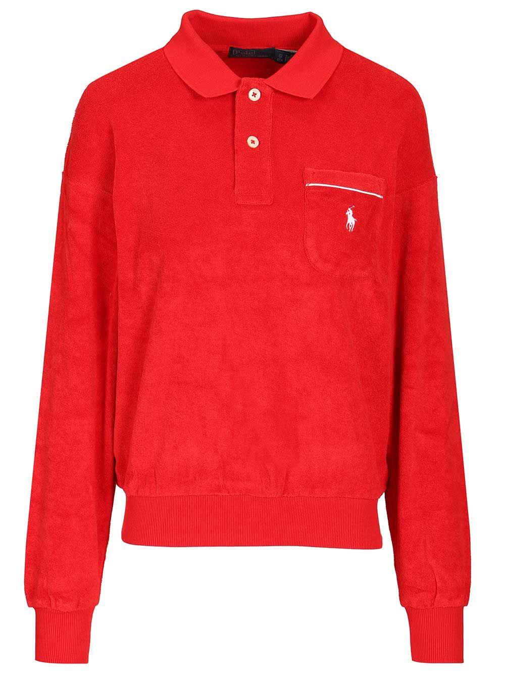 polo ralph lauren long-sleeved polo shirt red cotton polyester - women