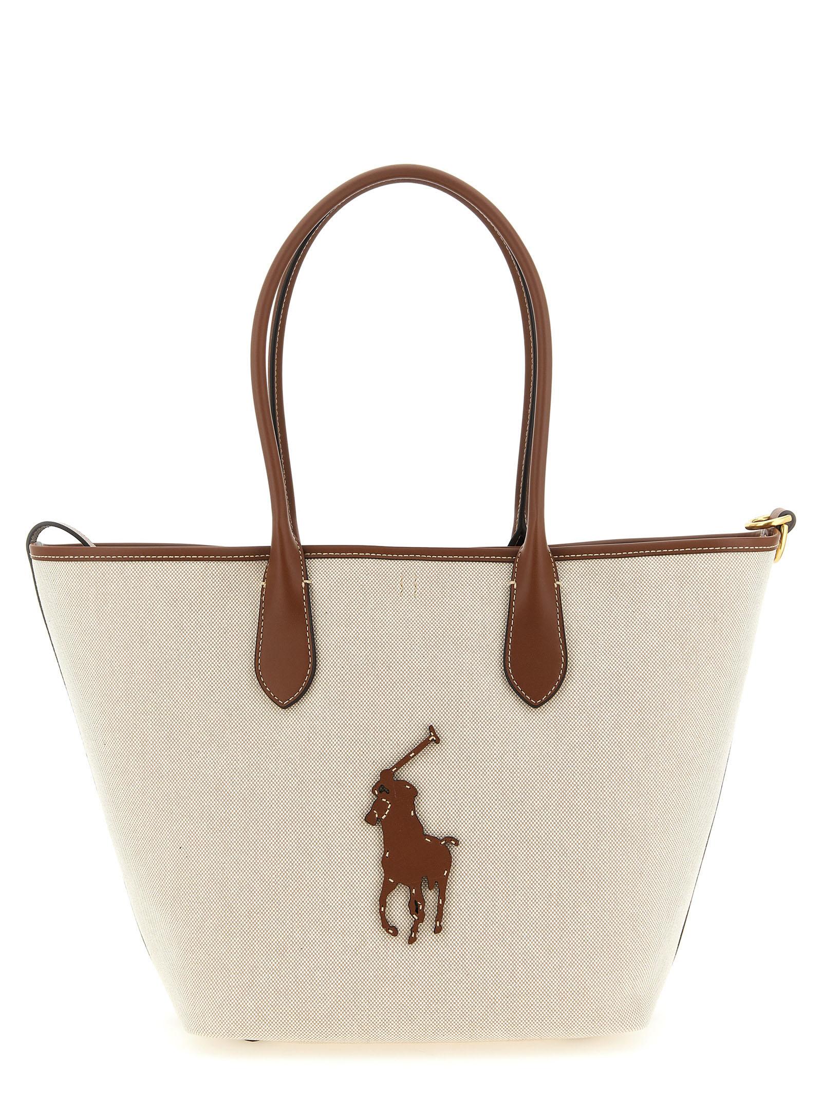 polo ralph lauren medium canvas shopping bag brown cotton tote - women