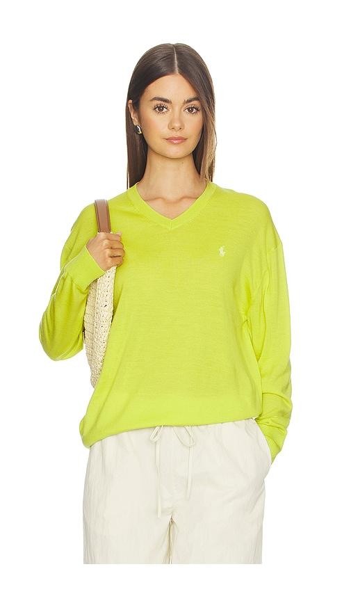 polo ralph lauren merino v neck sweater in green.