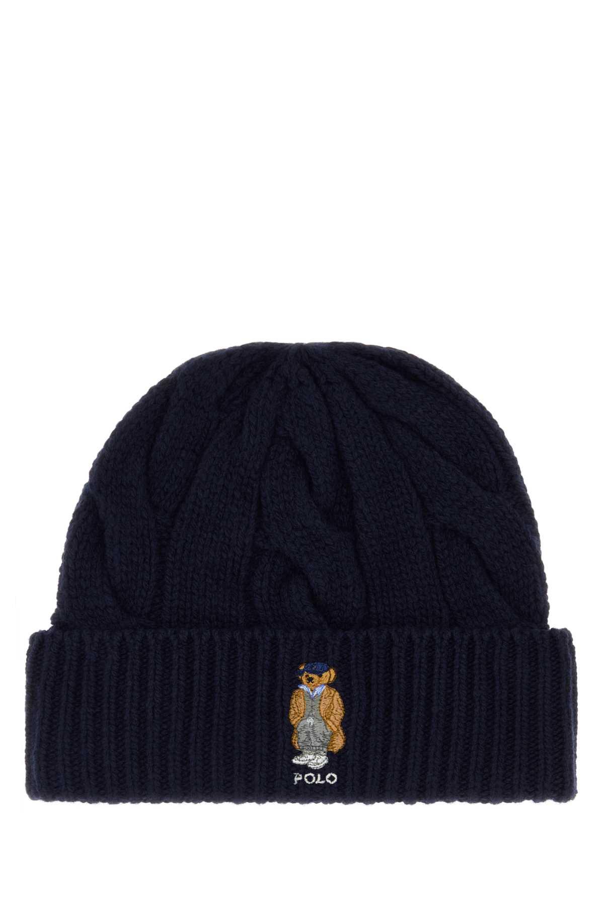 polo ralph lauren midnight blue wool blend beanie hat