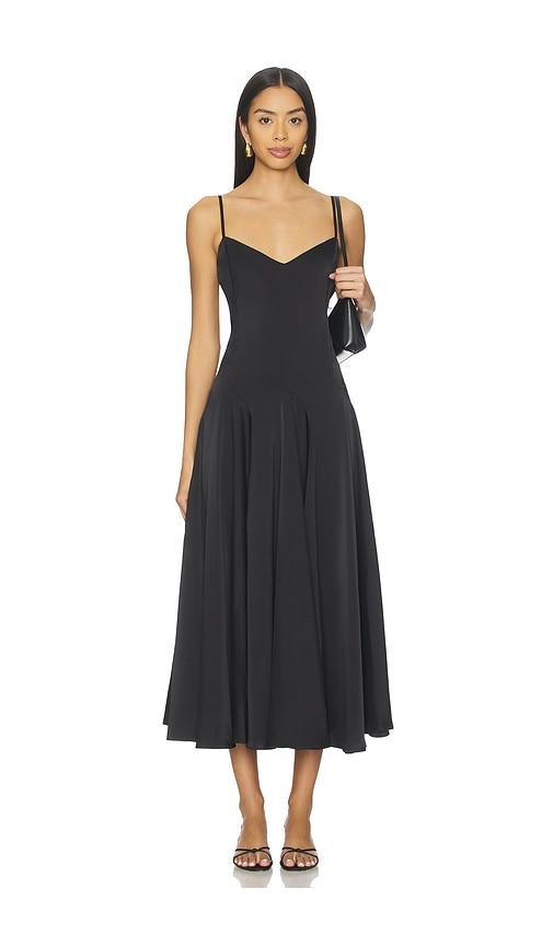 polo ralph lauren paneled satin dress in black.