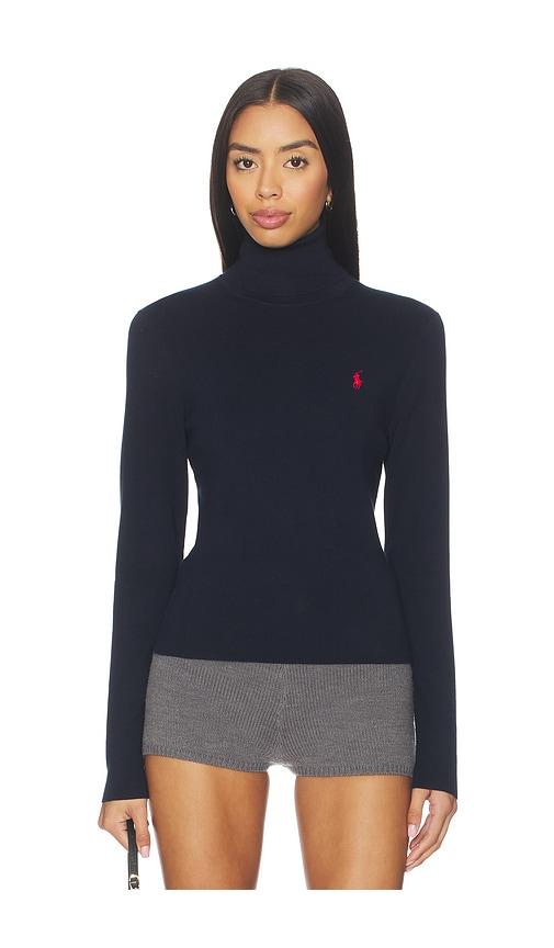 polo ralph lauren pima cotton shrunken long sleeve turtleneck pullover in navy.