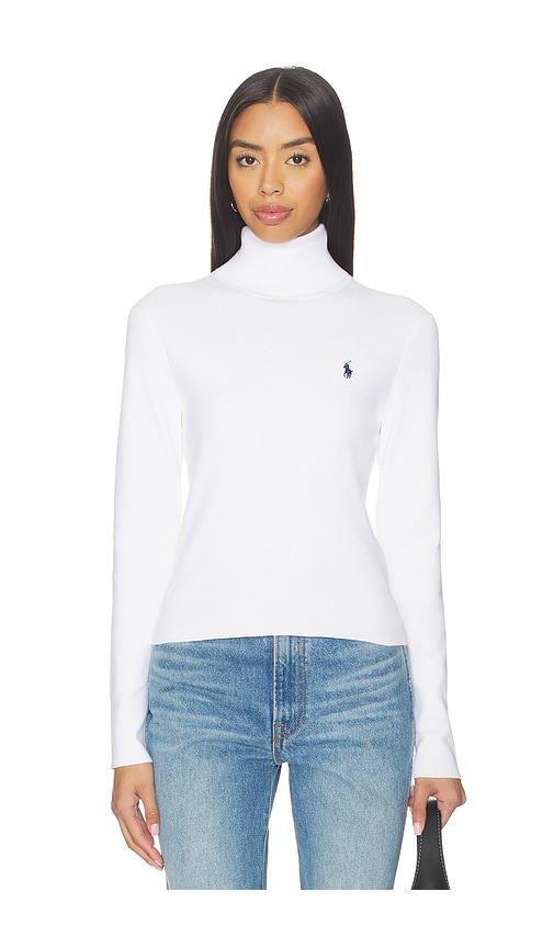 polo ralph lauren pima cotton shrunken long sleeve turtleneck pullover in white.