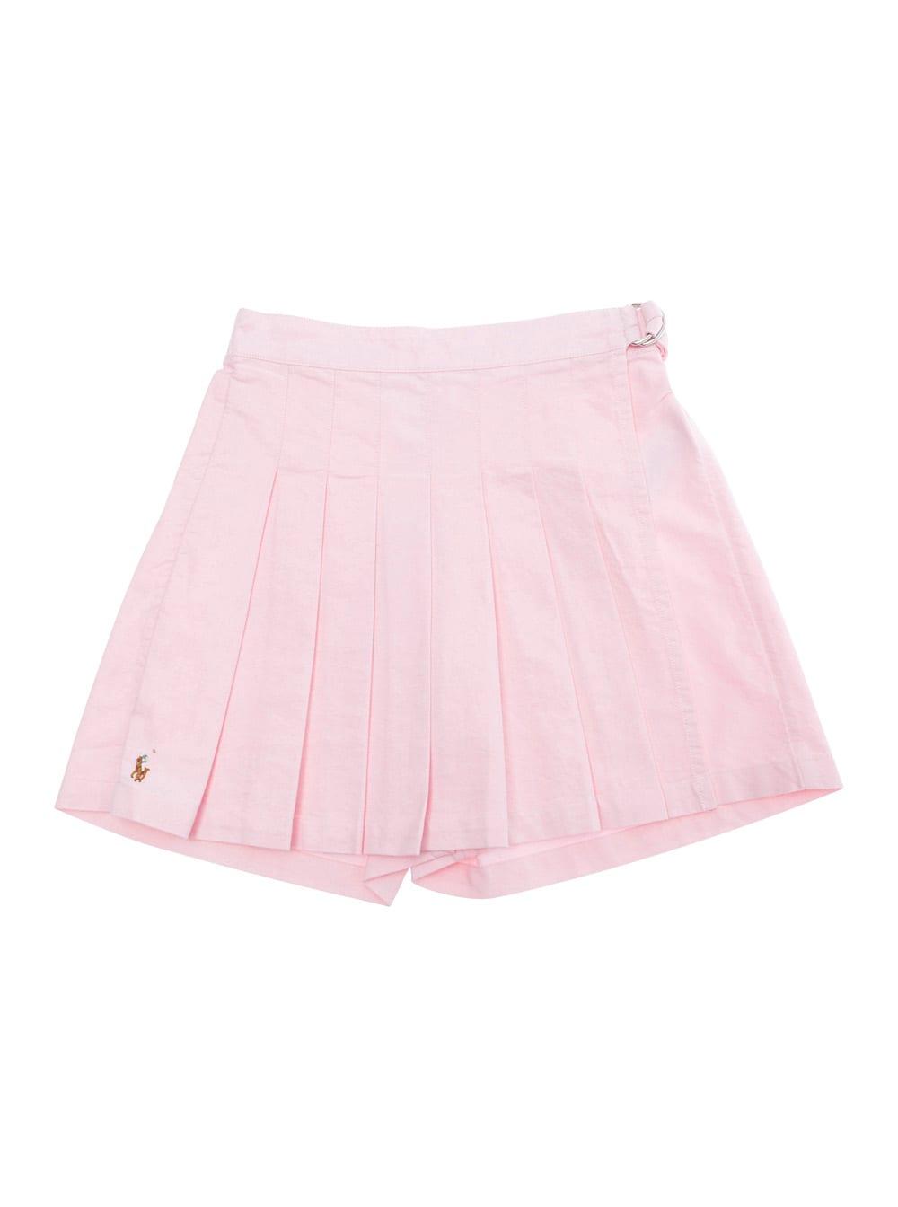 polo ralph lauren pink shorts with embroidered pony and pleated details on the front in cotton girl