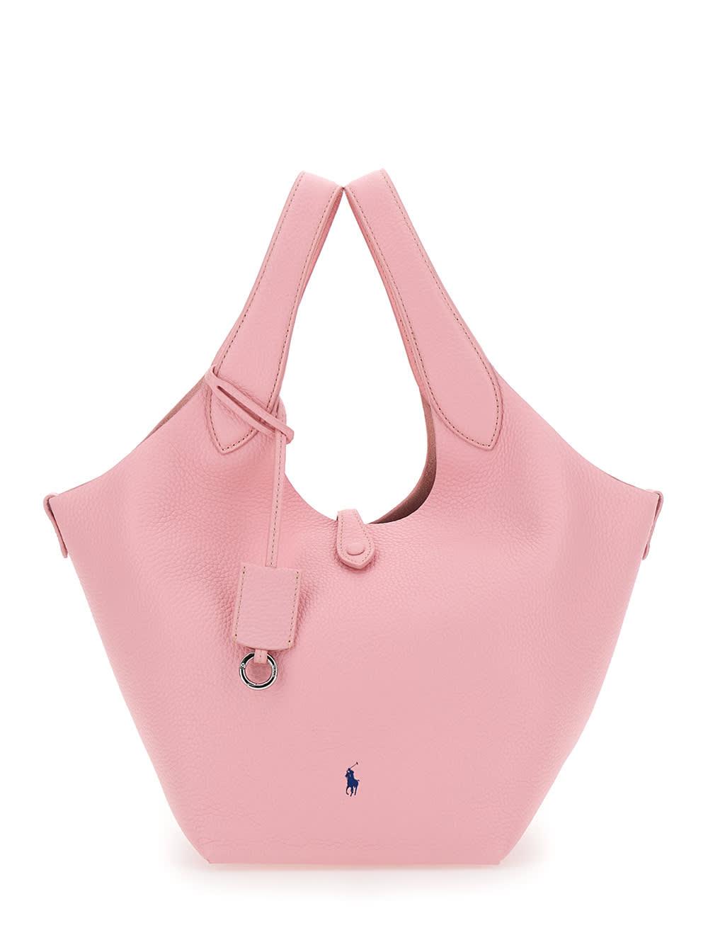 polo ralph lauren play medium pink medium handbag with lock on the front and pony detail in leather for women