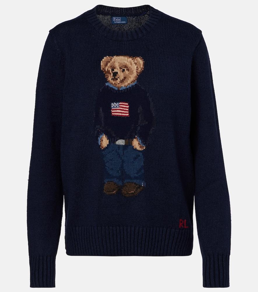 polo ralph lauren polo bear intarsia cotton and linen sweater