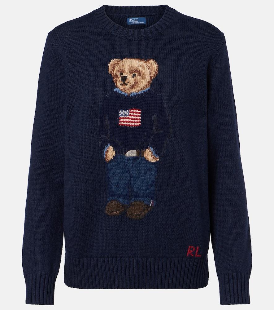 polo ralph lauren polo bear intarsia cotton and linen sweater