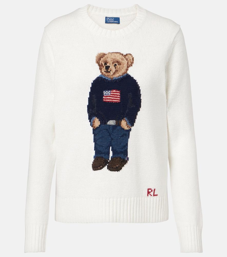 polo ralph lauren polo bear intarsia linen and cotton sweater