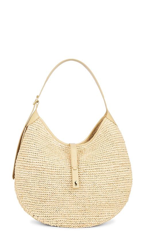 polo ralph lauren raffia leather medium shoulder bag in neutral.