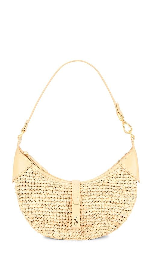 polo ralph lauren raffia leather mini shoulder bag in neutral.