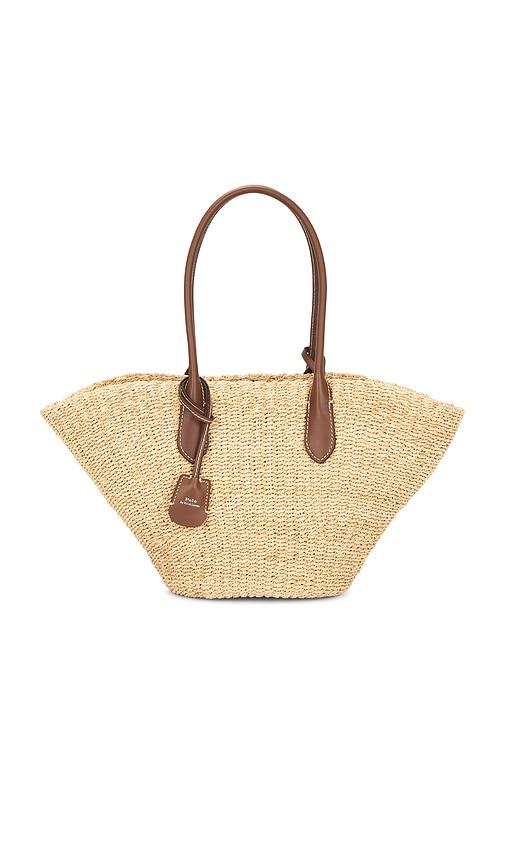 polo ralph lauren raffia stripe tote bag in neutral.