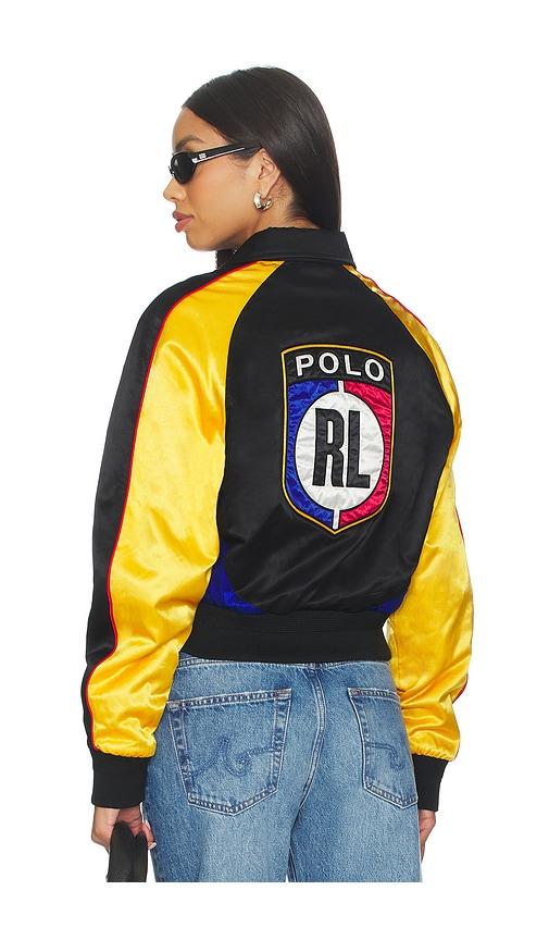 polo ralph lauren satin bomber jacket in black.