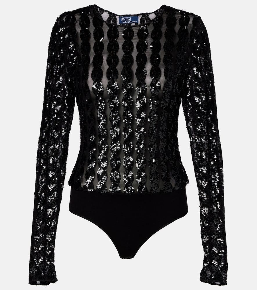 polo ralph lauren sequined mesh and jersey bodysuit