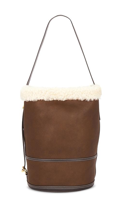 polo ralph lauren shearling & tumbled leather sling bucket bag medium in brown.
