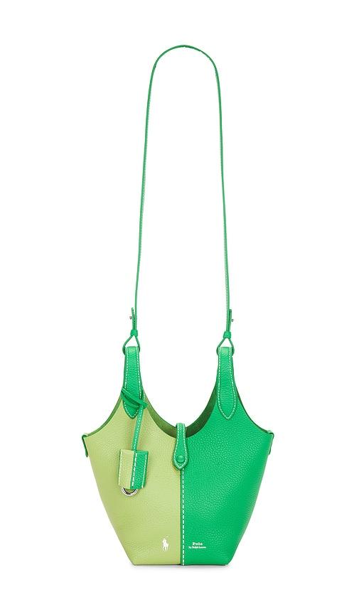 polo ralph lauren shiny drum pebble small crossbody bag in green.
