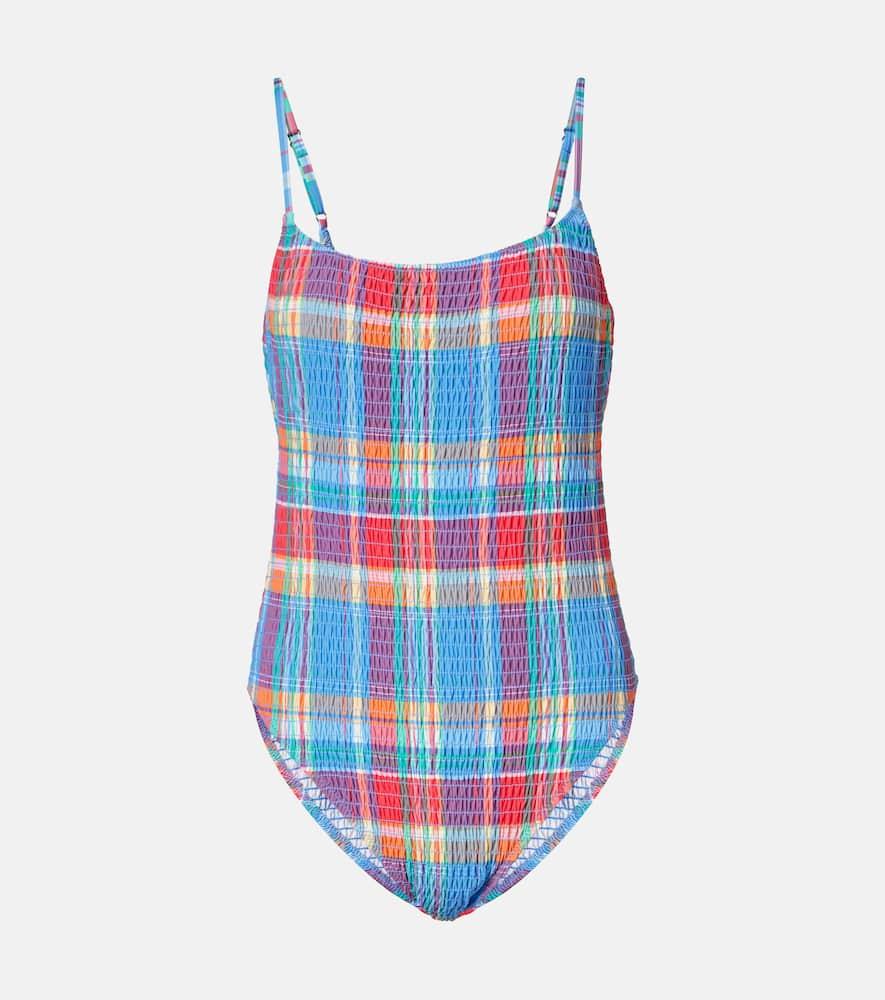 polo ralph lauren smocked kennedy checked swimsuit