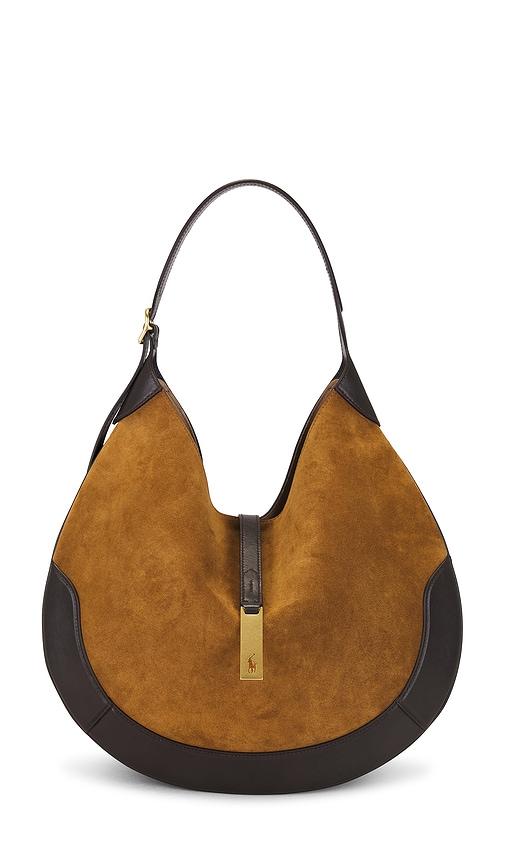 polo ralph lauren suede & leather medium shoulder bag in tan.